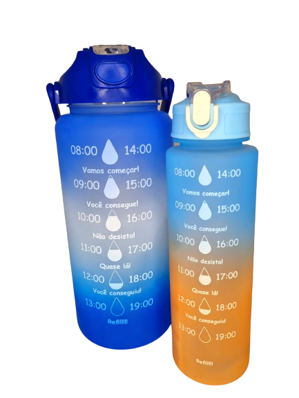 Kit 2 Garrafas Motivadoras Degradê - Azul com Laranja Kit 2 Garrafas Motivadoras Degradê - Azul com Laranja